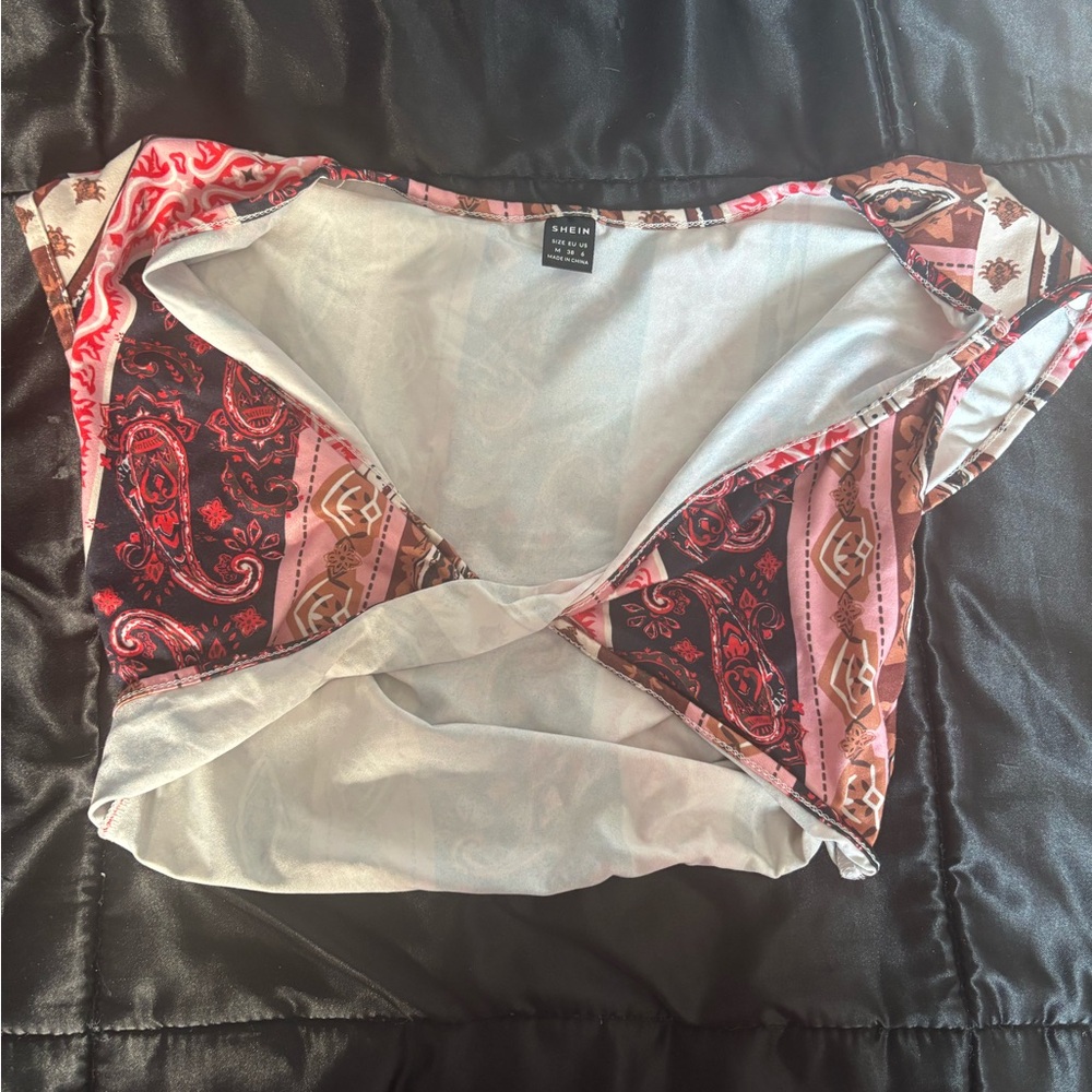 SHEIN Pink and Brown Patterned Crop Top